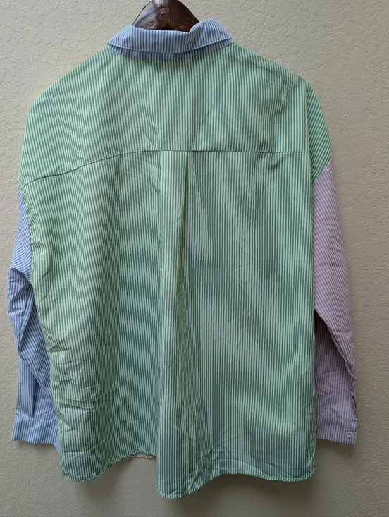 Pastel Multi Colored Pathwork Collared Button Down Blouse. Size 12 - Picture 4 of 6